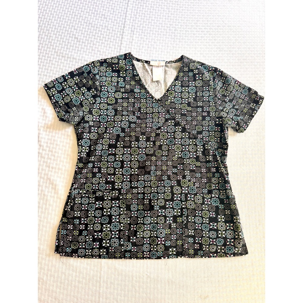 SB Scrubs Floral Scrub‎ Top Medical Uniform Black Blue Green Pink Small V-Neck